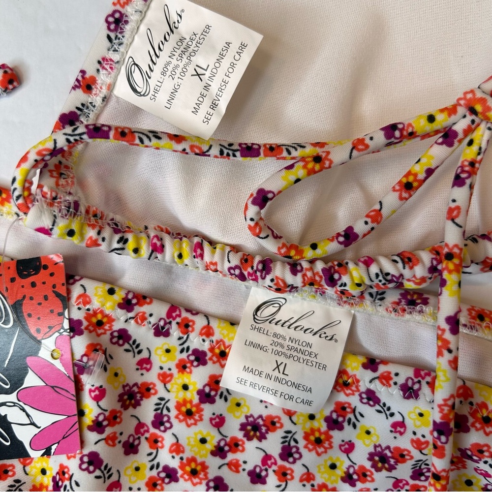 NWT Bathing Suits Outlooks Women’s Swimsuit Top Bottoms Floral Print Size XL - Picture 11 of 17